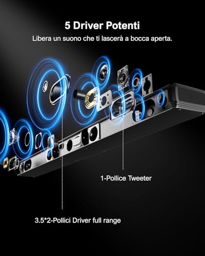 ULTIMEA 5.0ch Barra de Sonido TV, Barra de Sonido PC con RGB para Cine en Casa, Soundbar Desmontable con Control de App, Barra de Sonido Bluetooth 5.3, HDMI-ARC/Opt/AUX, Montaje en Pared, Apollo S70