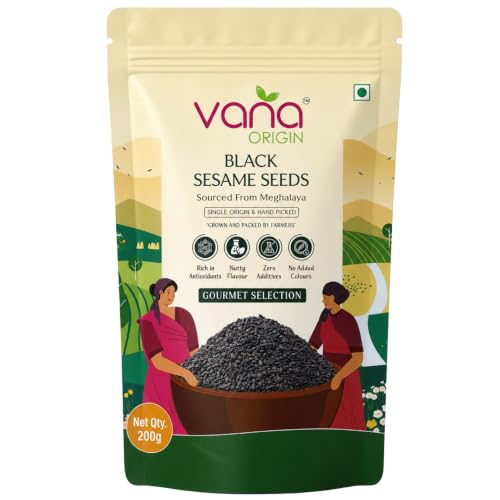 Image of Vana Origin Black Sesame Seeds from 200gm| Cold-Pressed Grade| Black Til Seed from Meghalaya | Kaale Til Whole Fresh and Natural Unhulled Kale /Black Til Seed