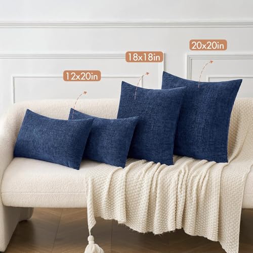Image of MIULEE Pack of 2 Couch Throw Pillow Covers 22x22 Inch Spring Soft Navy Chenille Pillow Covers for Sofa Living Room Solid Dyed Pillow Cases