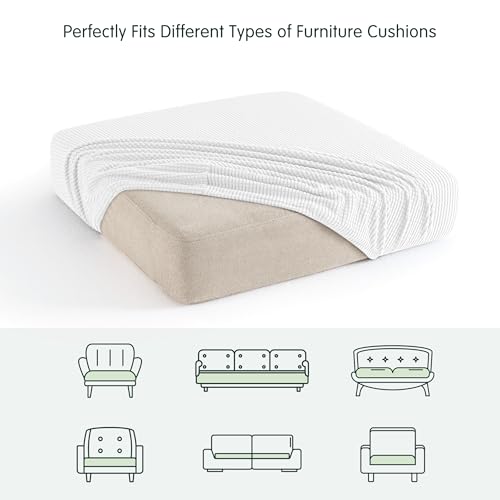 Image of CHUN YI 2Piece Stretch Couch Cushion Covers, Sofa Seat Slipcovers for Pets, Suitable for Armchair Loveseat Sofa with Spandex Jacquard Washable Fabric (2Piece,White)