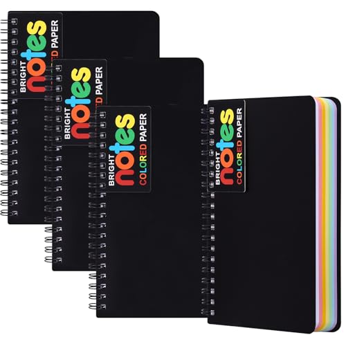 LABUK 4 Pack 5 x 7in Spiral Notebook, Spiral Journals, Poly Cover 7 Bright Neon Colored Lined Paper Memo Pads 100 Sheets/200 Pages for School, Office