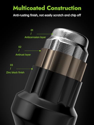 Image of AUTOPTIM M12x1.5 Spline Lug Nuts - 20Pcs Black Closed End Nuts with Socket | Replacement for Honda Accord CRV Civic Pilot Chevy Impala Malibu Acura, 6 Point Conical Seat Aftermarket Wheel Tire Nuts