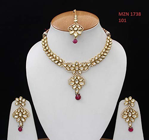 Kundan cobre mujer 18KGP circonita cúbica joyería fina pendientes collar roja 2