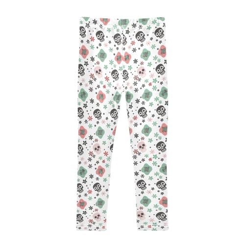 Girls Printed Leggings Yoga Pants Halloween Skull Flower Pattern for Kids in 4t to 10 Years, 4T2