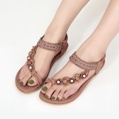 Image of Alicegana Womens Sandals Dressy Flats: Bohemian Summer Comfortable Split Toe Shoes Walking Vacation Gladiator 2026