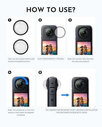 2 unidades de cubiertas protectoras para lente compatibles con Insta360 X4, protectores frontales y traseros para lentes miniatura 3