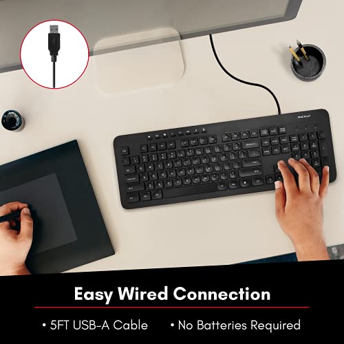 Macally Wired Keyboard, Ergonomic Computer Keyboard Wired USB for Windows PC Desktop Laptop for Office and Home