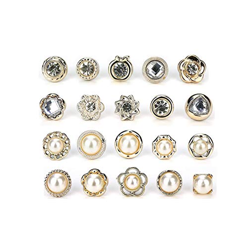 20 Style Retro Rhinestone Crystal Brooch V Neck Lapel Pins,Mini Women Shirt Brooch Buttons Cover up Button Pin,Sweater Shawl Clips,Made by Alloy Crystal for Clothes Hat(White and Clear)