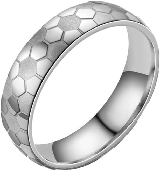 Unisex Stainless Steel 6mm Dome Simple Hip Hop Punk Football Soccer Pattern Signet Ring Matte Finished