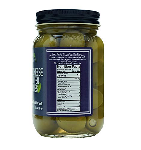 Green Jay Gourmet Blue Cheese Stuffed Olives – Cheese Stuffed Green Olives For Cocktail Garnish & Cheese Board – Dirty Martini Olives – Gourmet Olives – All Natural – Large – 16 Ounces #TOP1
