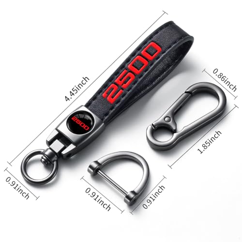 Image of 2500 Car Keychain, Premium Metal Key Ring & Black Leather, Anti-Scratch Anti-Drop Compatible with Dodge Charger Challenger Durango RAM, Red 2500 Emblem
