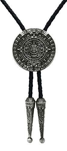 Moranse Bolo Tie With Pewter Aztec Calendar Circle Design Cowboy Two Colors (Silver) #TOP2