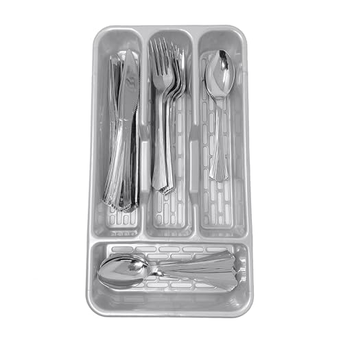 Small Tier Cutlery Tray Classic in Silver | BPA Free Plastic Drawer Organizer with 4 Compartments | Durable Kitchen Storage for Spoons Forks Knives Kids Cutlery | Space Saving Design - Image 8