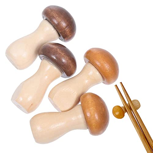 4 Pieces Mushroom Shaped Wooden Chopsticks Holder Dinner Spoon Stand Fork and Knife Holder Chopstick Rest Storage Rack Chopsticks Holder for Home Decoration