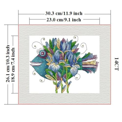 Image of ITSTITCH Stamped Cross Stitch Kits- Full Set of Embroidery for Beginners or Adults,14 CT 2 Strands DIY Beautiful Fish Patterns Counted Arts Craft 11.8x10.2 inch