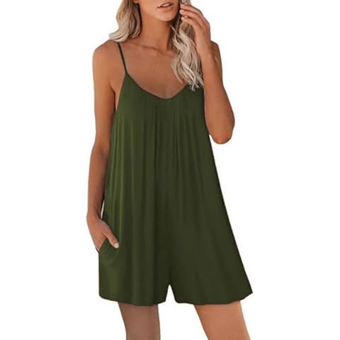 Haibang Combinaison Femme Été sans Manches Casual Combishort Femme Bretelles Spaghetti Réglables Salopette Short Chic et Élégant Jumpsuit Loose Playsuit Cover