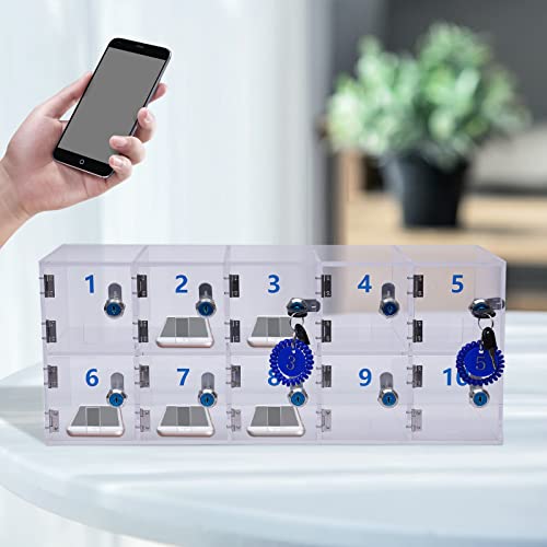 Clear Cell Phone Locker Box with Door Locks and Keys,10Slot Clear