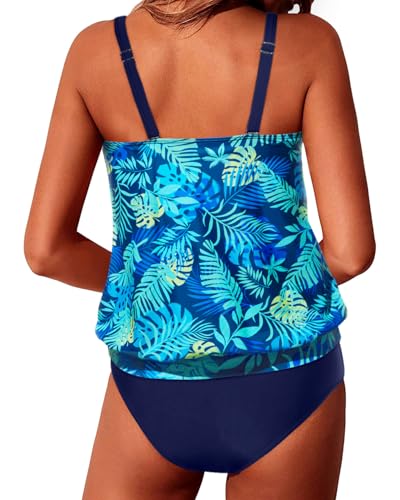 Image of Yonique Blouson Two Piece Tankini Swimsuits for Women Modest