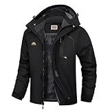 WULFUL Men's Ski Jackets Warm Winter Snow Windbreaker Resistant Snowboard Fleece Coat Mountain Waterproof Parka with Hood Black Large