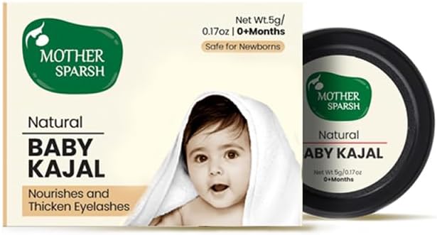 Mother Sparsh 100% Natural Baby Kajal with Zero Lead Content, Irritation Free & Safe for Newborn Babies, With Almond & Pure Cow Ghee, Nourishes & Thicken Baby Eyelashes - 5gm