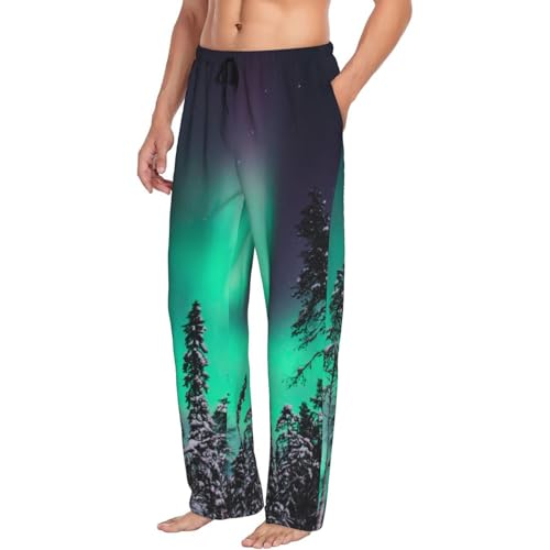Northern Lights 2 Print Men'S Pajama Pants Soft Sleep Lounge Pants With Pockets-2