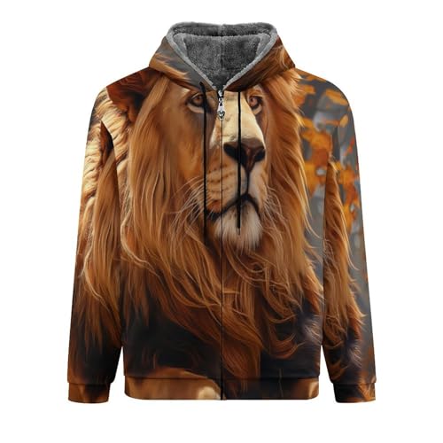 Veste polaire homme motif lion veste duveteuse à capuche
