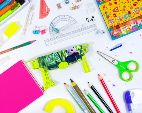 Image of Umadiya Plastic Branded Multi-Functional Pencil Box for Kids, Panda Pencil Box for Boys & Girls, Magnetic Pencil Box for Boys, Kids with Accessories. (Lime Green)