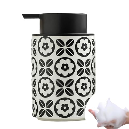 Comeon Foaming Hand Soap Dispenser, 12 Oz Refillable Foam Pump Bottle Hand Lotion Pump Bottle Ceramic Lotion Container Liquid Hand Soap Jar Shower Dispenser Kitchen Bathroom Décor (Flower Pattern)