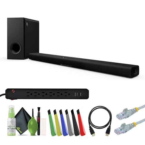 Yamaha True X Bar 50A 2.1.2 Channel 280W Sound Bar System with Wireless Subwoofer, Wi-Fi, Bluetooth, Airplay 2 Music Streaming (Black) Bundle with Accessories