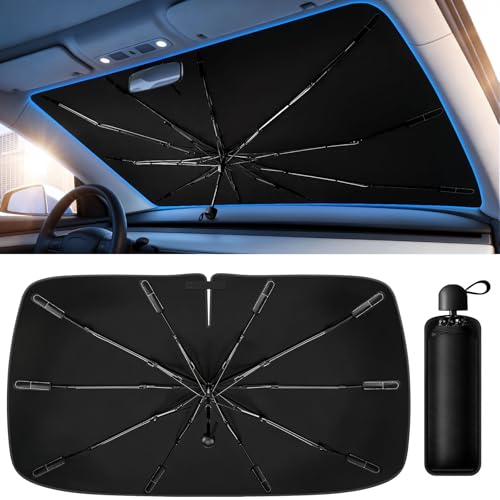 Image of Windshield Sun Shade Umbrella, Foldable Car Windshield Sun Shade Cover, 56 inch x 31 inch UV & Heat Insulation Car Sun Shade, Universal Fit for Sedans, SUVs & Trucks