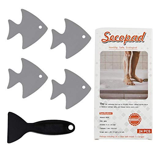 Preisvergleich Produktbild Secopad Badewannen-Aufkleber, rutschfest, 24 Stück, Sicherheits-Duschmatten, selbstklebende Applikationen mit hochwertigem Schaber (grau)