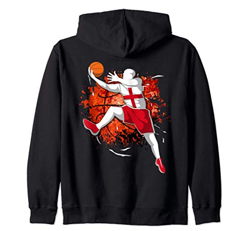 Proud England Basketball Lovers English National Flag Sport Zip Hoodie, Black
