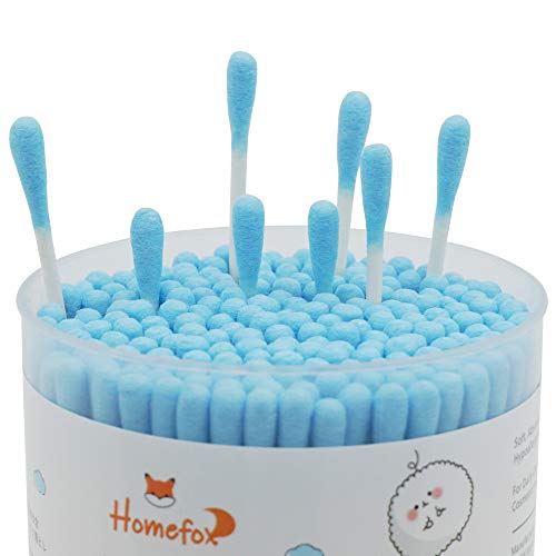 Image of Blue Cotton Swabs Spiral - 400 Count Organic Cotton Buds Double Side Tightly Wrapped Cotton Tips Paper Stick Soft Gentle Lint-Free Cruelty-Free, Round & Spiral (Blue)
