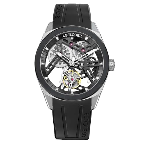 AGELOCER Tourbillon Watches Men, Original Ceramic Bezel Luxury Skeleton Manual Mechanical Watch, Waterproof Sport Watchs, Luminous Reading, Gift