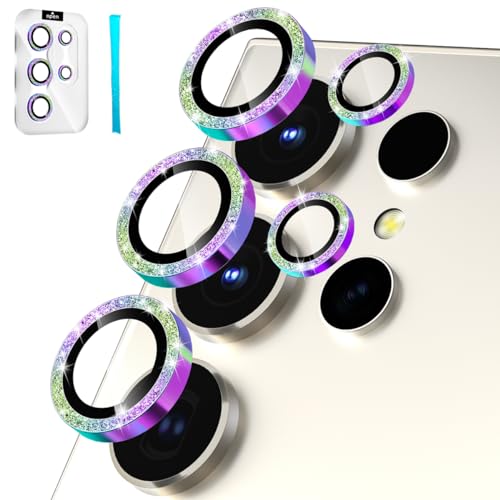 imluckies [3+2 Paillettes Protection Camera Objectif pour Samsung Galaxy S24 Ultra, HD Verre Trempé Anti-Rayures & Bling Anneau Alliage Aluminium Caméra...