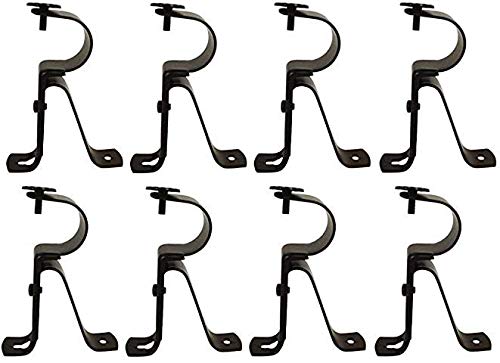 TEJATAN Curtain Rod Brackets - Set of 8 (4 Pairs, Black) - Hangers for 1 Inch Rods, Wall Mountable