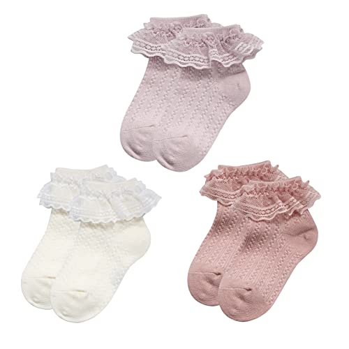 Image of Durio Baby Girl Socks, Ultra-Soft Infant Ruffle Ankle Lace Sock for Girls, Breathable Stretch Frilly Newborn to Toddler Socks