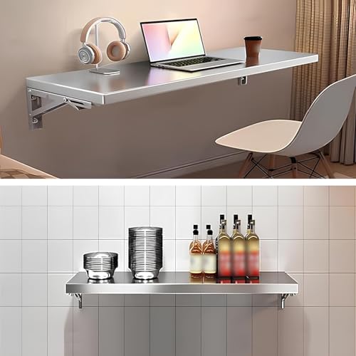 Table pliante murale acier inoxydable 110 cm robuste pour buanderie et restaurant