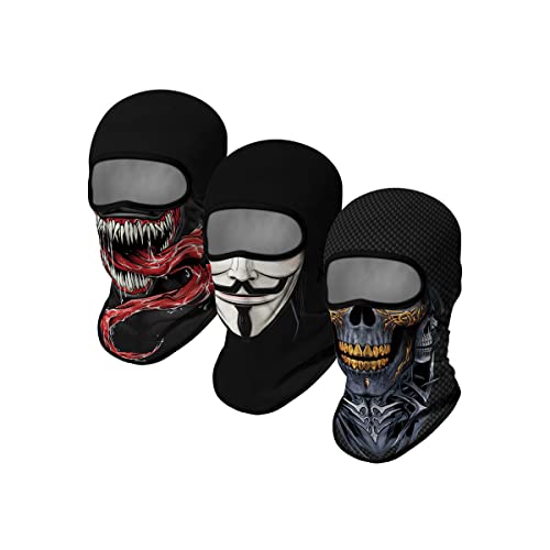Image of Red Plume 3PCS Balaclava Full Face Mask Ski Mask UV Protection Cover Motorcycle Full Face Mask for Men Women Outdoor Sports