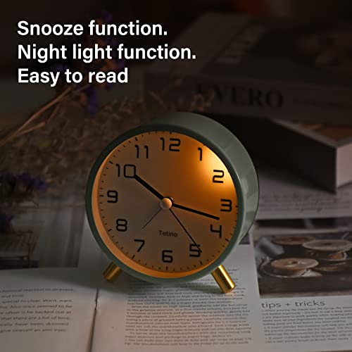Tetino Retro Analog Alarm Clock, Small Clock With Night Light,Battery Operated,Snooze Option,For Living Room, Bedrooms, Desk. (Green) #TOP3