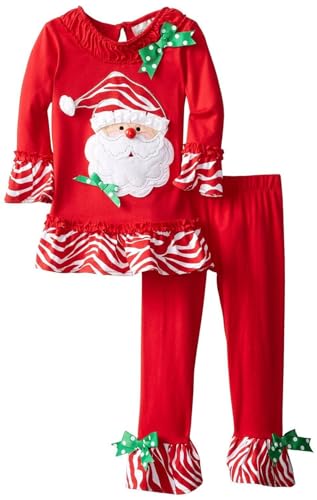 Girls 2pcs Long Cotton Christmas Santa Pajamas Sleepwear Set Red(4-5T,Red)