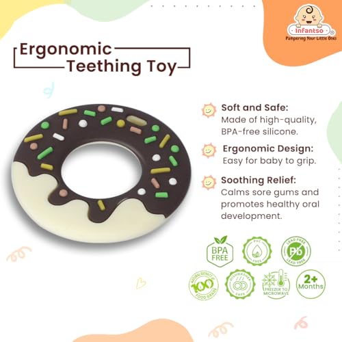 Image of Infantso Soft Silicone Teether for Baby Teething, Donut Teether Toy for 0-12 Months, BPA Free Silicone Soothing Baby Teether | BPA Free, Food Grade Soft & Safe Gum Relief Toy