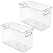 mDesign Plastic Storage Box – Narrow Open-Top Fridge Organiser Tray with Handle – Can Be Used as Fridge Tray, Shelf Box or for Cupboard Storage – Pack of 2 — Clear