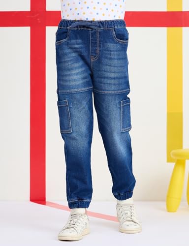 Image of Amazon Brand - Symbol Girls Cotton Rich Stretchable Jogger Jeans | Elasticated Waistband and Cuff | Casual Denim | Age 2-14 Years
