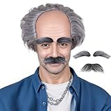 Old Man Bald Cap Grey Wig With Hair On Sides Balding Wig Grandpa Halloween Cosplay Costume Wig