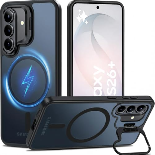 Image of DIZORO Compatible with Samsung Galaxy S26 Plus 5g Case, Compatible with Wireless Charging, with Camera Stand, Military Grade Drop Tested,Translucent Hard Back Soft Edge Back Cover (Black)
