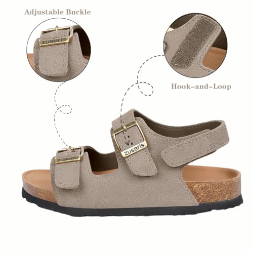 ZUSERIS Kids Toddler Sandals Boys Girls Cork Footbed Sandal Comfort Double Buckle Slip On Slippers with Adjustable Back Strap2