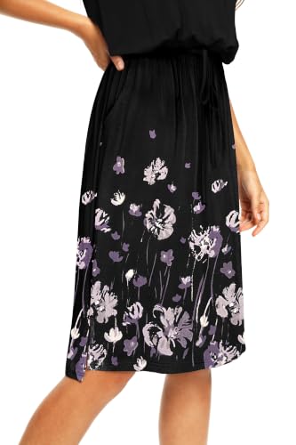 Image of Simier Fariry Womens Summer Hide Belly Knee Length Travel Dress Pocket Short Sleeve Midi Work Casual Outfits