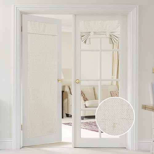 PONY DANCE 100% Blackout Linen Door Curtains, Front Door Window Covering for Doorway, Privacy French Door Curtains, Easy Installed Tie Up Shades Door Coverings for Bedroom, 26 W x 80 L, Natural, 1 PC