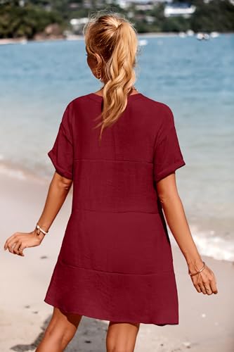 Vestido playero rojo XL con bolsillo para cubrir el bikini de mujer 4
